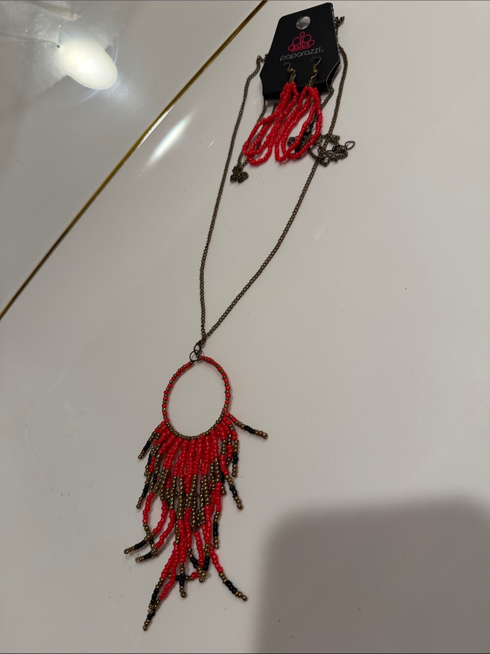 paparazzi Red Fringe Beaded Necklace and Earring Set